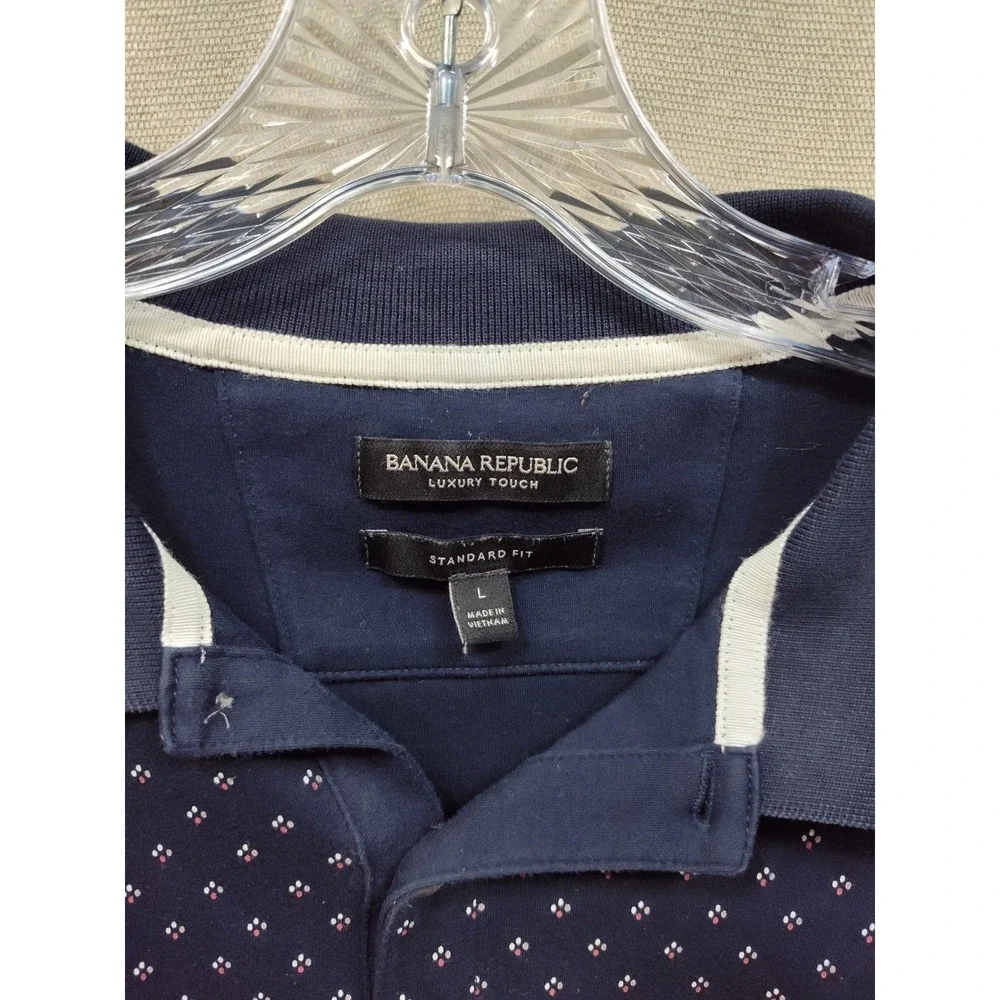 Banana Republic Luxury Touch Polo Shirt Mens Large Navy Blue Micro Print Cotton‎
